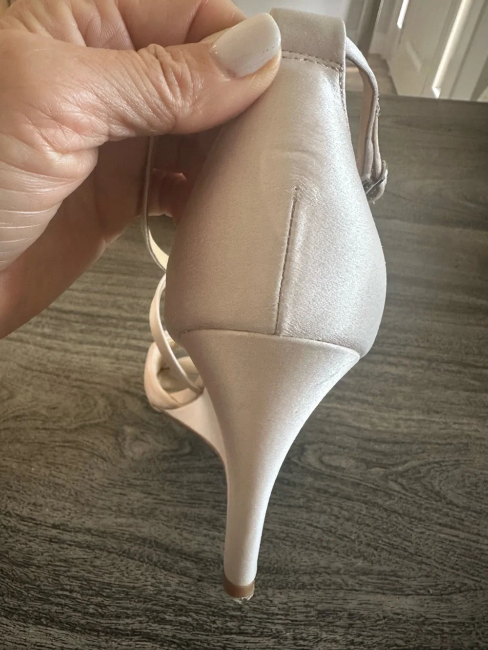 Badgley Mischka Rose Gold Satin Wedge Sandal with Crystal Accent - Picture 9 of 11